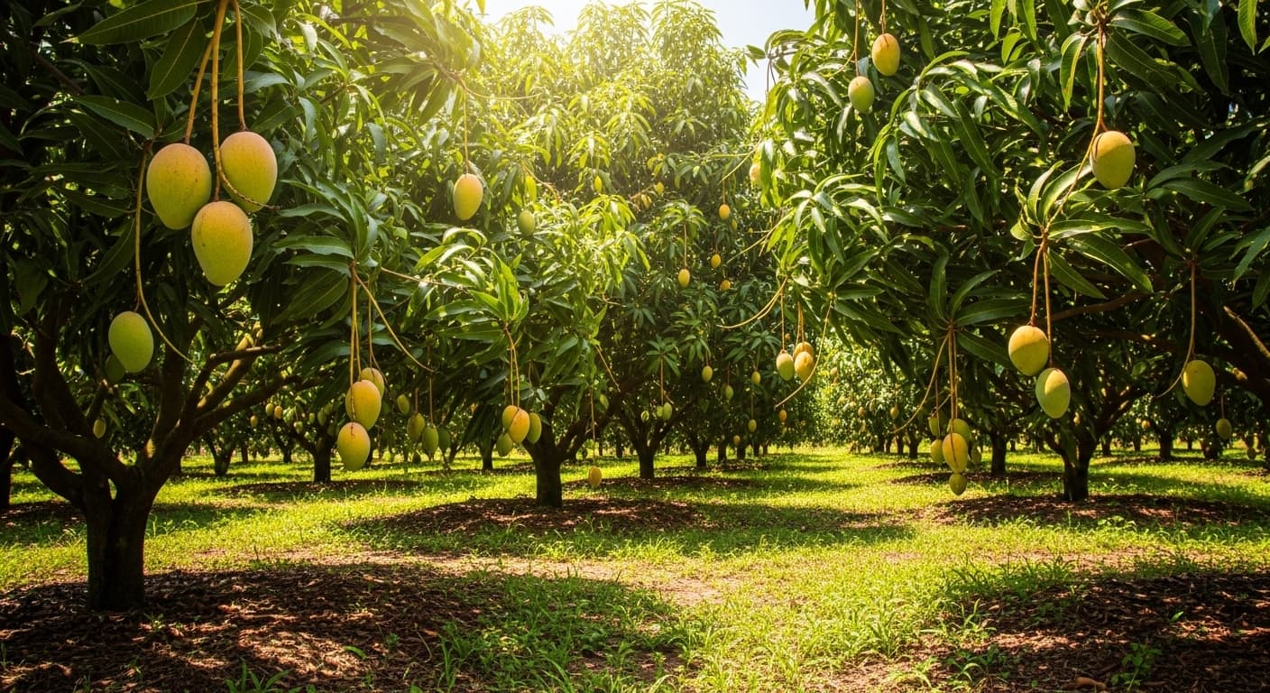 Farmer picking mangoes